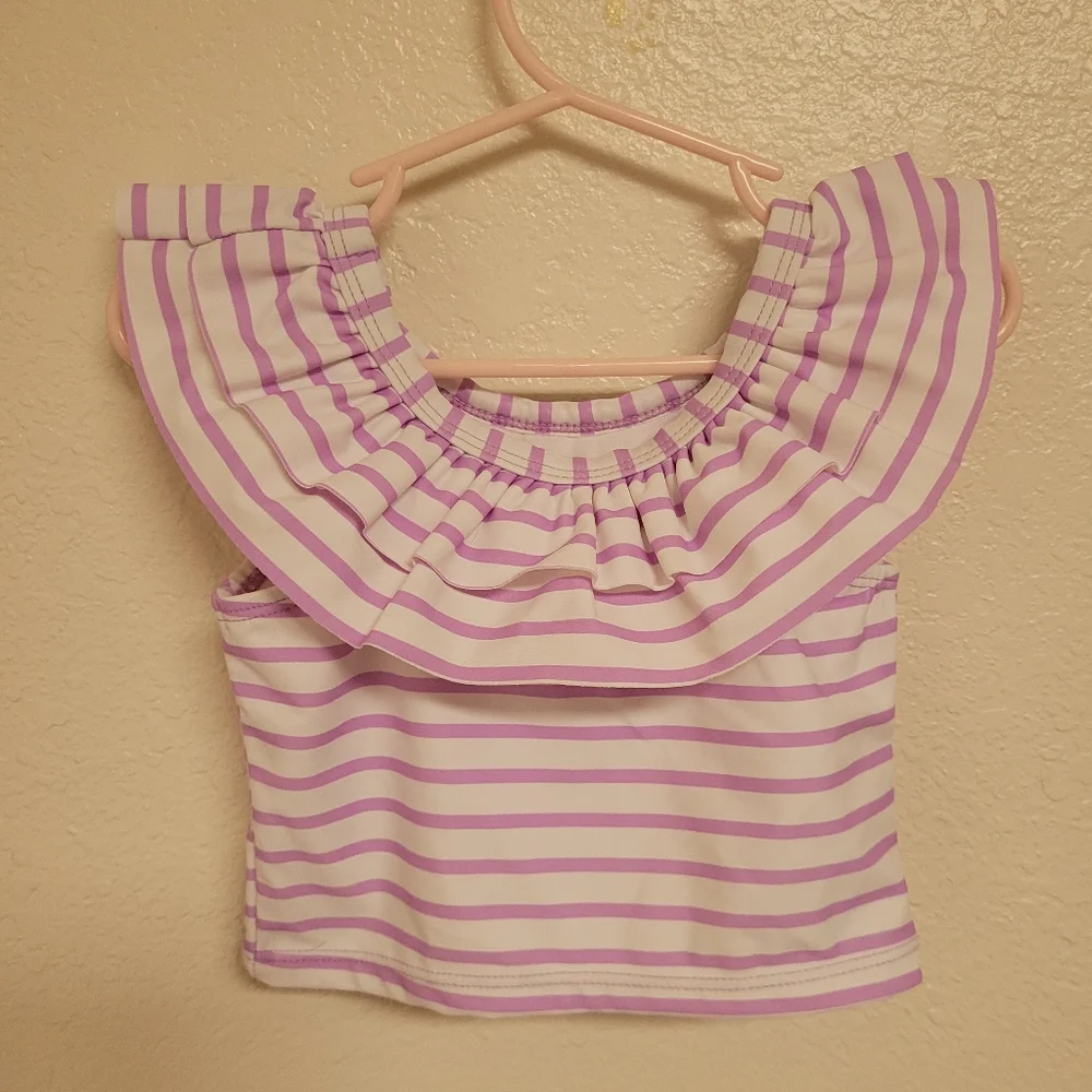 Ruffle Butts Lilac and White Striped Ruffle Swim Tank